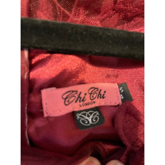 Chi Chi London Burgundy Lace Floral Midi Dress Off Shoulder Design Womens Size S - Picture 6 of 9